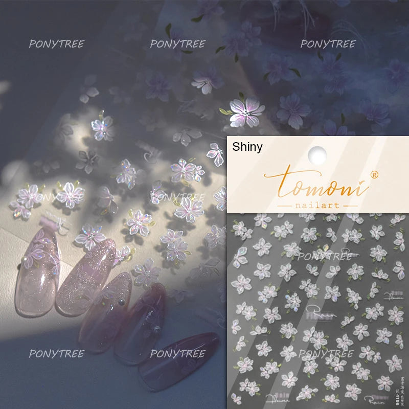 Flowers Blooming Cherry Blossom Sakura Living Peach Branch 5D Soft Relief Spring Adhesive Nail Art Sticker Chic Manicure Decals