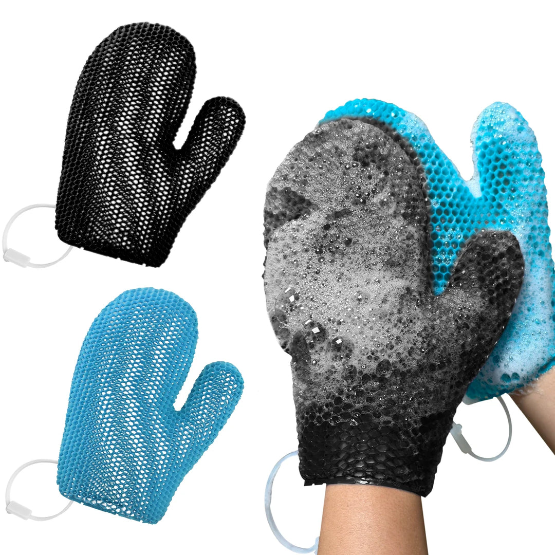Set of 2 TPU Honeycomb Shower Gloves Skin-friendly, odourless, foamy and tear-resistant The first choice for family bathrooms.