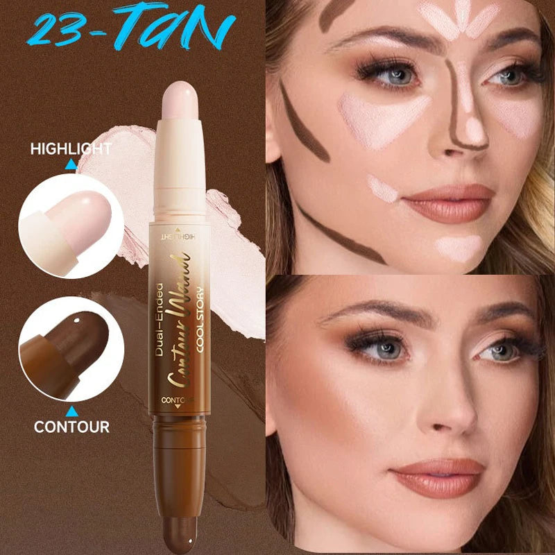 Contour Stick Double-Ended Highlight and Shadow Cream Waterproof Full Coverage Concealer Natural Finish Makeup for All Skin Tone