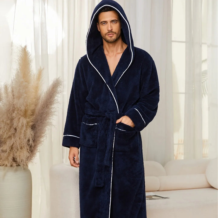 Autumn and Winter Comfortable Cotton Flannel Luxury Open Weave Couples' Sleepwear Men's Warm Bathrobe Sleepwear Nightwear