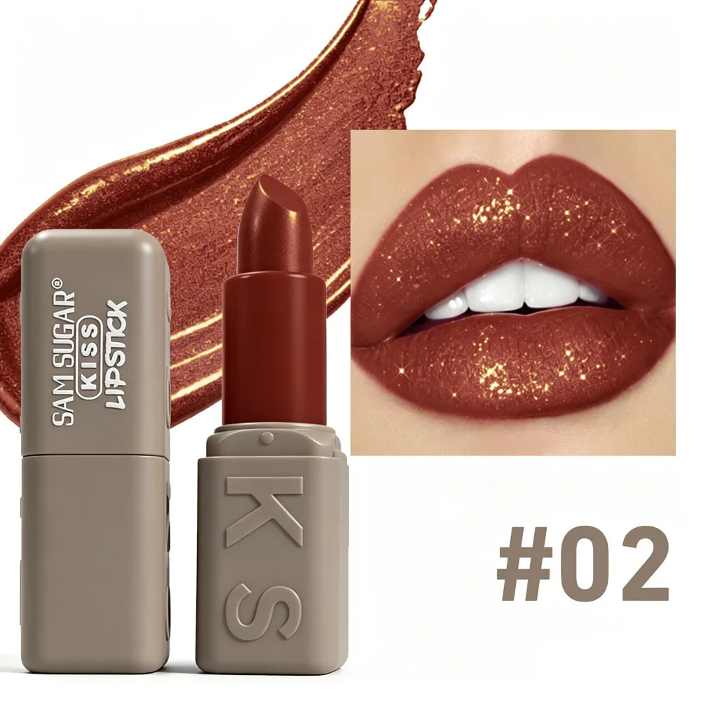 12 Colors Velvet Pearl Shimmer Lipstick, Metallic Sparkle Glitter Lip Makeup, Long Lasting Moisturizing Matte Lipstick