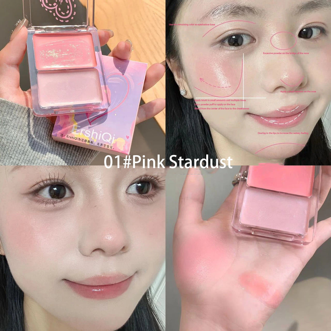 Two-color jelly glow blush, milk peach pink apricot red gem rouge Korean makeup, cream texture, low saturation brightening