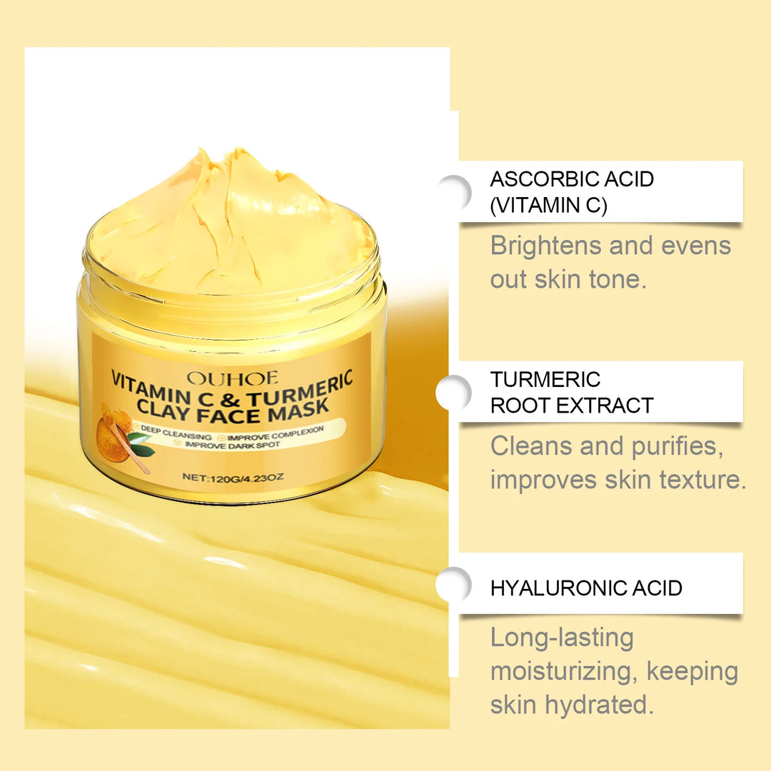 1/3/5PCS Turmeric VitaminC Clay Mask Deep Cleansing Facial Improves Dark Spots Hydrating Skin Care Tightens Skin Evens Skin Tone