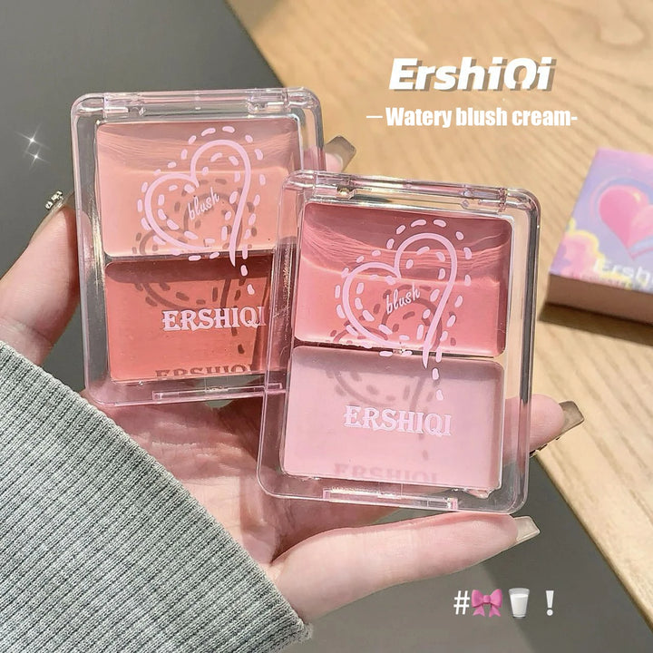 Two-color jelly glow blush, milk peach pink apricot red gem rouge Korean makeup, cream texture, low saturation brightening