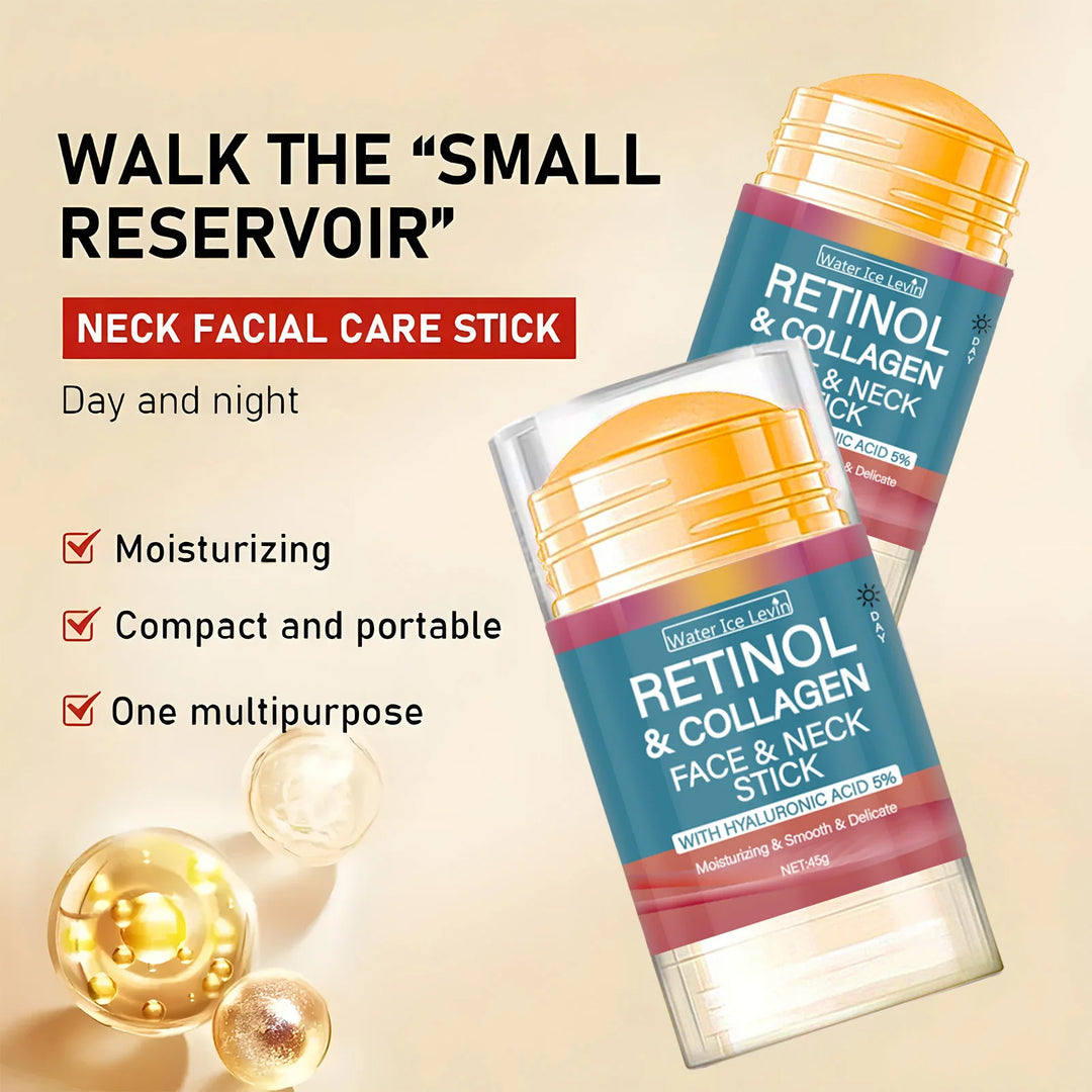 Retinol and Collagen Facial and Neck Care Stick Containing Hyaluronic Acid 5%, Moisturizing and Firming, Locking in Moisture, Day and Night Care, Portable Skin Care