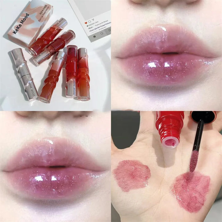 Crystal Nude Gray Glossy Lip Stain Mirror Korean Lip Glaze Sheer Nude Glitter Lip Tint Watery Shine Plumping Lipgloss Cosmetics