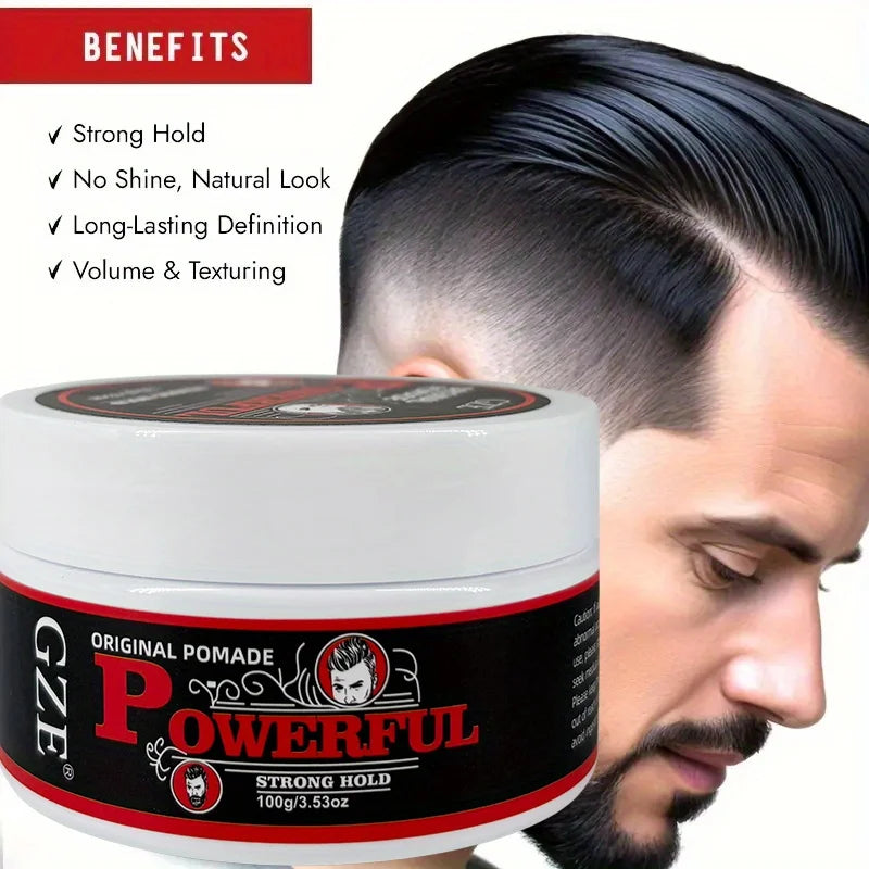GZE Men's Pomade: Long-Lasting Hold & Shine, Frizz Control, Moisturizing Hair Gel. Natural Look Styling Wax for Dates & Work