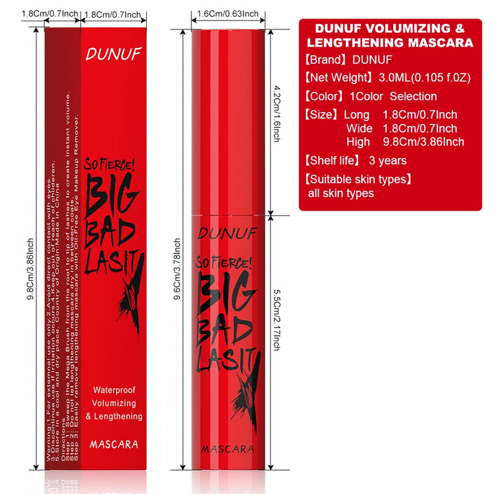 DUNUF 1 Pcs Long Lasting Mascara Thin Thick Waterproof Curl does not Easily Stain Sweat-proof and Non-smudging Beginner Friendly