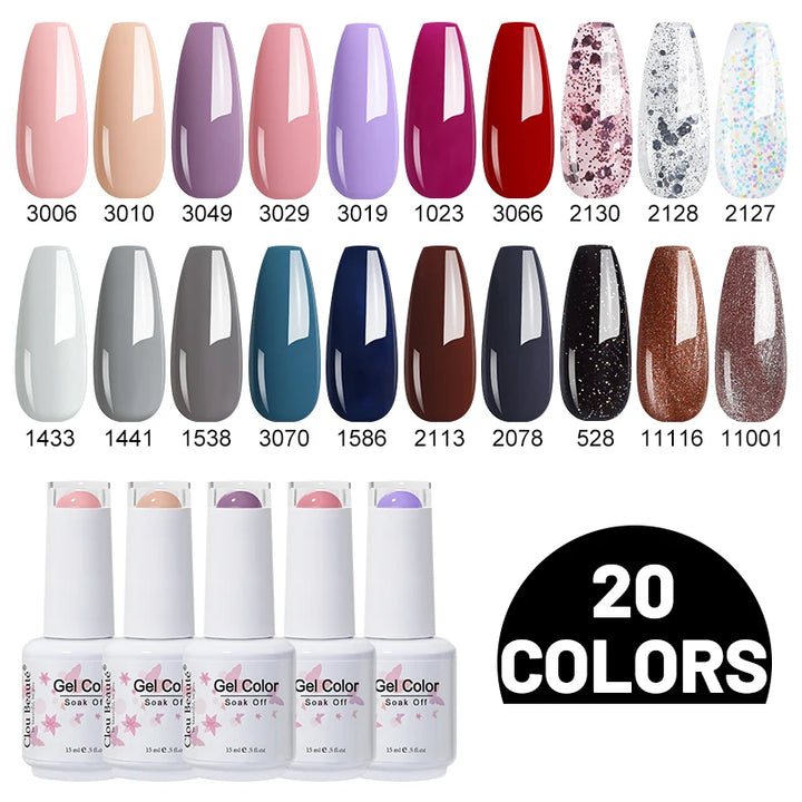 Clou Beaute 10/12/20/24pcs Gel Nail Polish Set Color 15ml White Glass Bottle Nail Art Kit Semi Permanent Gellack Nail Varnish