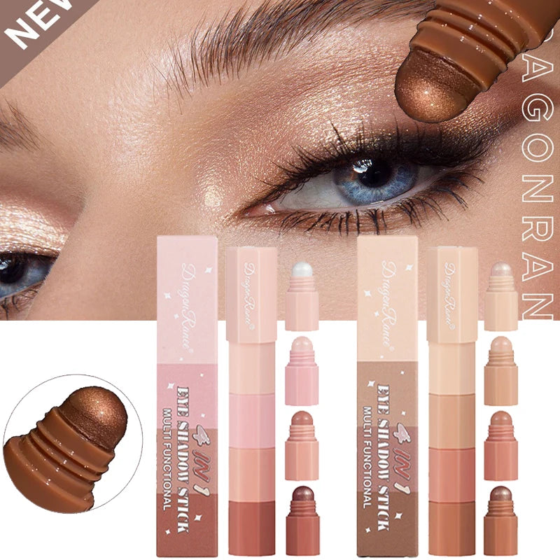 Mini Eye Shadow Stick 4 IN 1 Combo Pearlescent Metallic High Gloss Highlighter Stick Multi-purpose Eyeshadow Pen Cosmetics