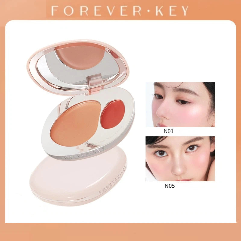 Foreverkey Double Color Blush Plate Water Light Blusher Highlight Cream Long Lasting Natural Brighten Peach Pink Rouge Makeup