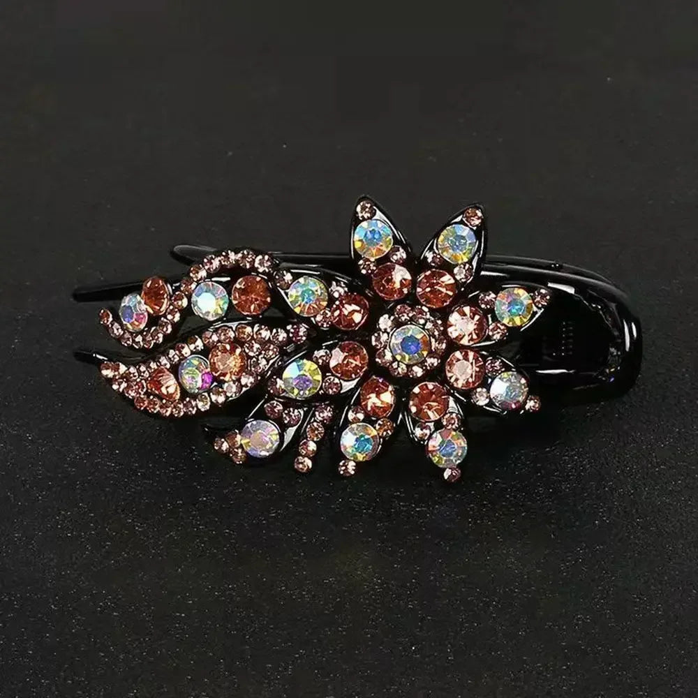 Shiny Rhinestone Hairpin Flower Leaf Duckbill Hair Claws Retro Hair Clips Accessories For Women Shinning Ponytail Headwear