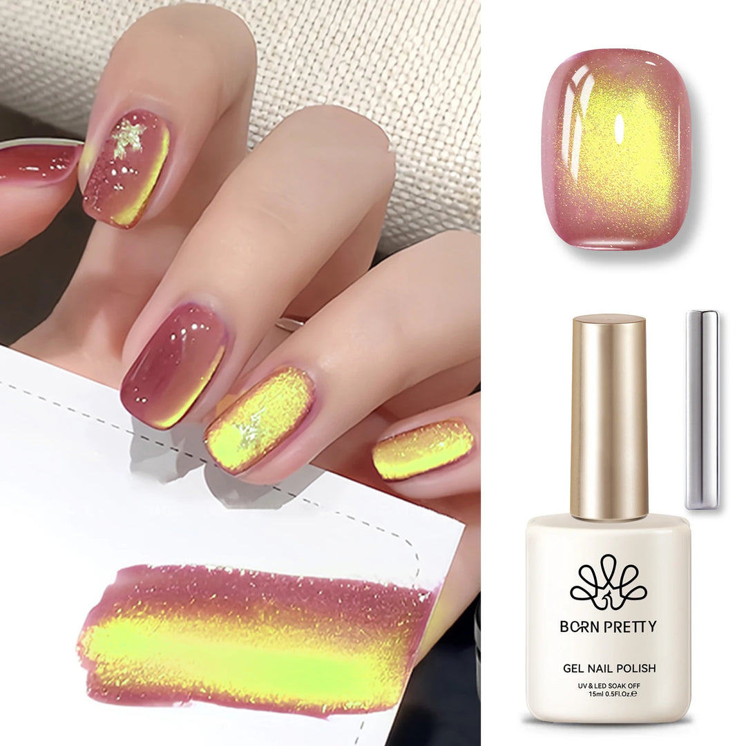 BORN PRETTY 10ml/15ml Guava Green Cat Magnetic Gel Shine  Glitter Semi Permanent Soak Off UV Varnish Nail Supplies