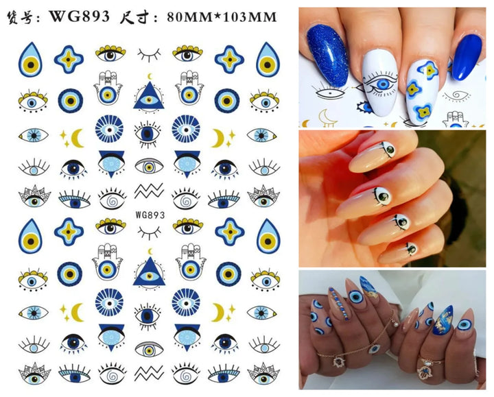 Nail Art Stickers Water Decals Eyes Stripe Nail Art Decorations for Manicure Accessories Press on Nails Foil Stickers and Decals