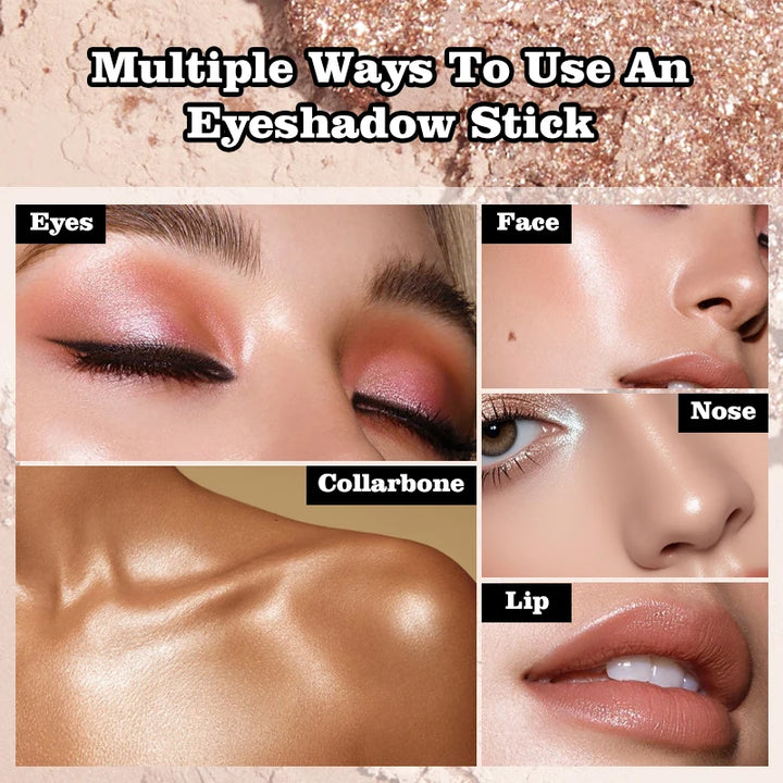 VividVeu 6 Colors Shimmer Earth Tone Eyeshadow Stick Set, Long-Lasting Cream Metallic Eye Shadow Pencil.