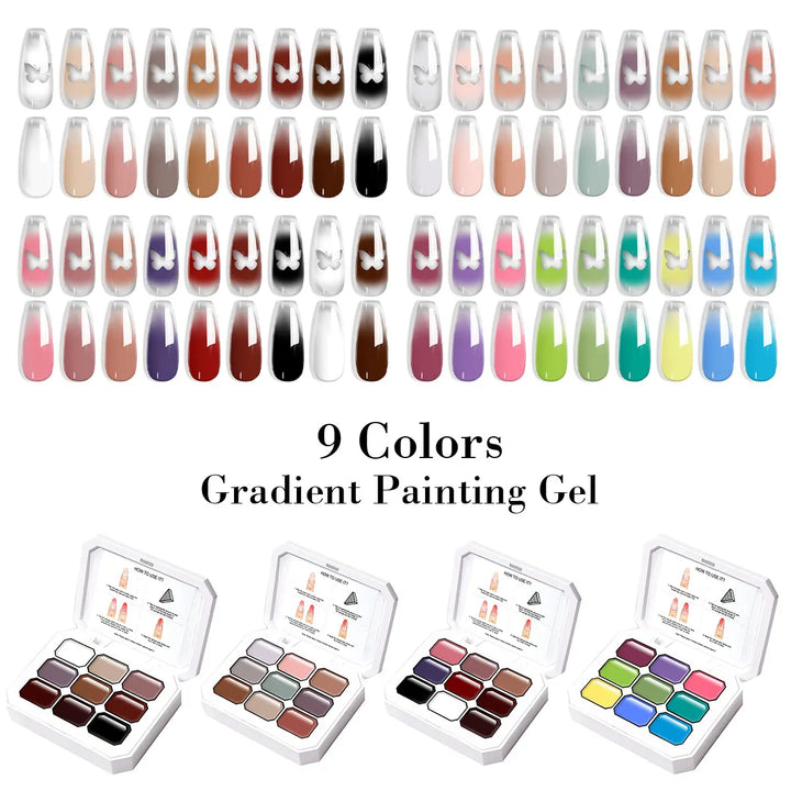 LIMEGIRL 9 Color Gradient Painting Gel Nail Art Gradient Color DIY Design Gel Quick Flower Paint Engraving Gel Nail Polish