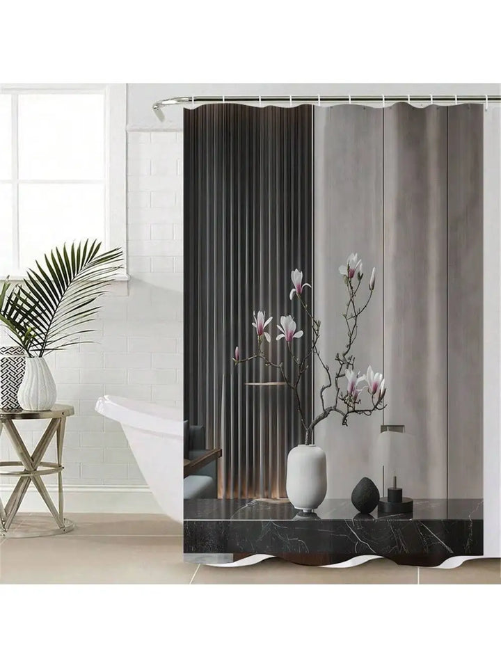 modern Pattern Printed Bathroom Set, Including Shower Curtain, Toilet Lid Cover & U-Shaped Mat,Bathroom Accessories