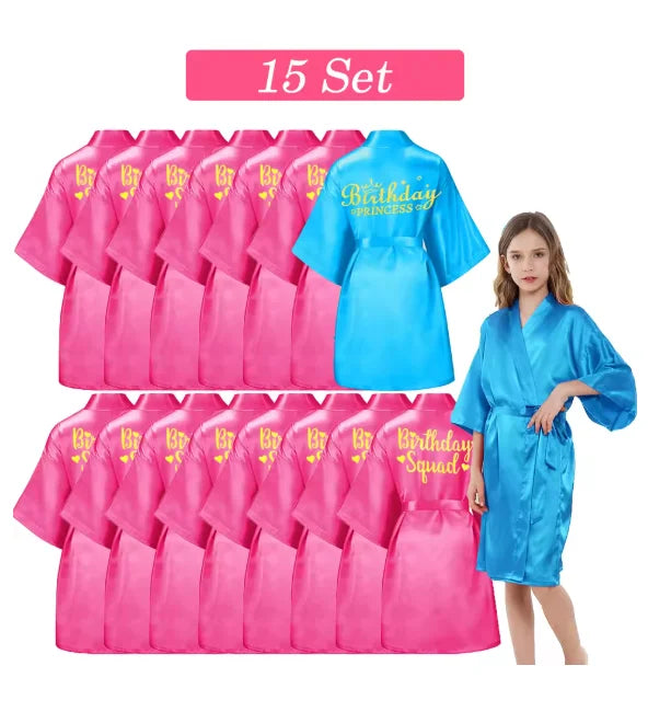 6-15 Set Spa Robes for Girls Spa Party Birthday Squad Robe Kids Satin Bathrobe Princess Kimono Girl Sleepover Party Favors