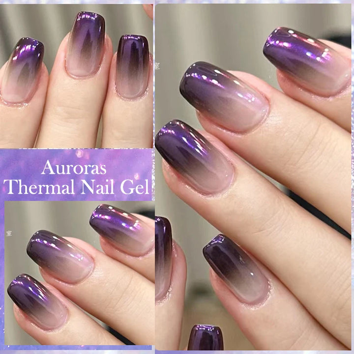 LILYCUTE 7ML Auroras Thermal Gel Nail Polish Nude Dark Purple Glitter Gradient Temperature Color Changing Nail Art Gel Varnishes