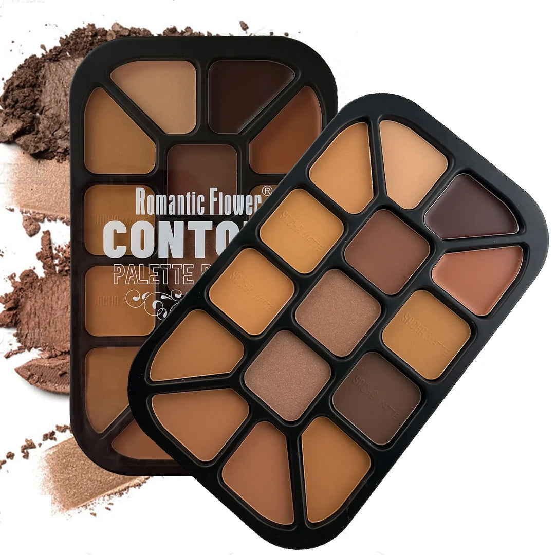 15-Color Face Contour Powder Palette Matte Highlighter Natural Shading Concealer Wet & Dry Formula for Face Sculpting Makeup