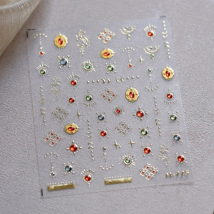 Gold Scepter Frames Nail Art Stickers Lavish Jewel Crown Patterns 5D Metal Nail Sticker Self Adhesive Manicure Decorat Decal DIY