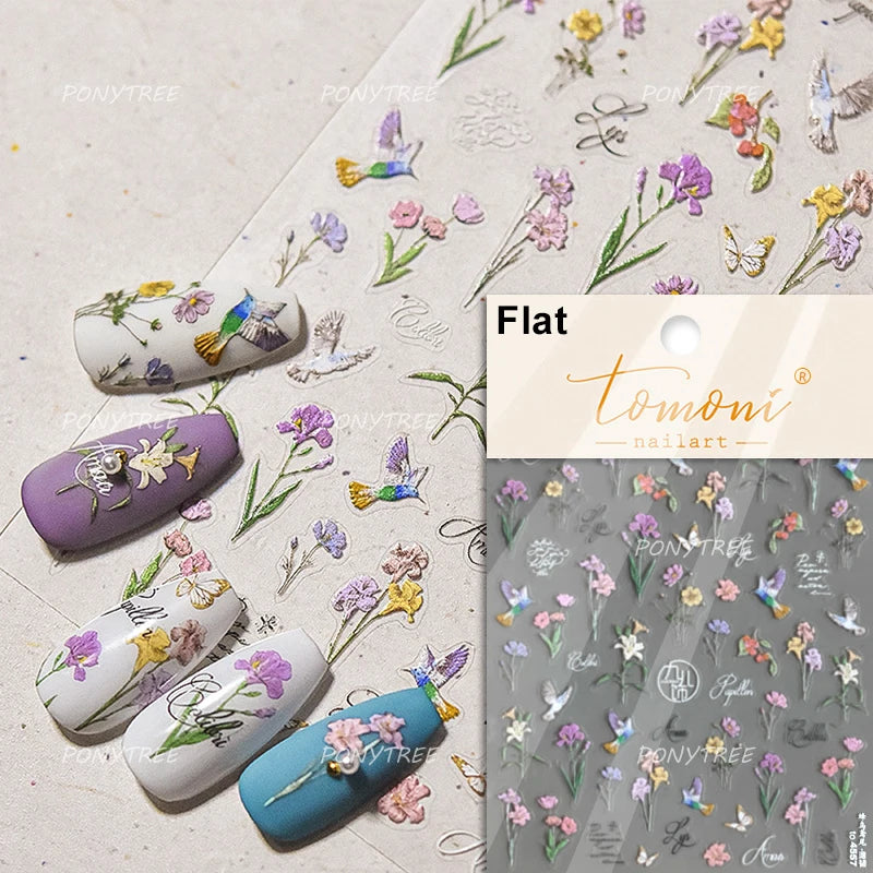 Flowers Blooming Cherry Blossom Sakura Living Peach Branch 5D Soft Relief Spring Adhesive Nail Art Sticker Chic Manicure Decals
