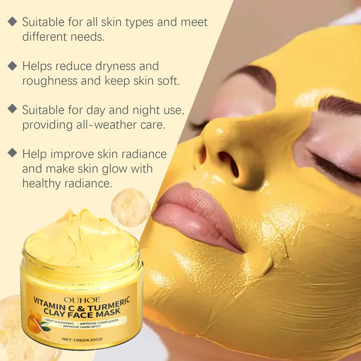 Vitamin C Turmeric Mud Mask Exfoliating Facial Mask Improve Pore Deep Cleansing Nourishing Hydrating Glowing Skin Care Clay Mask
