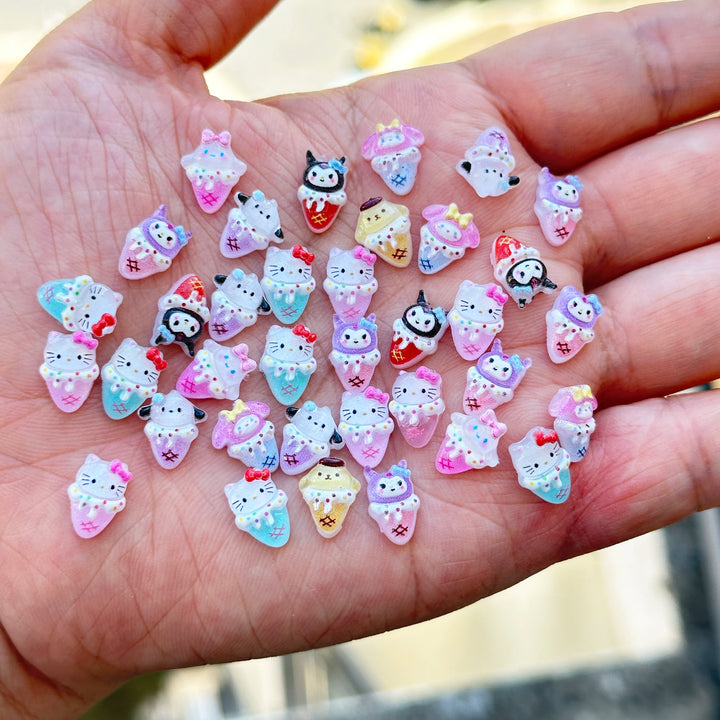 3D Cute Sanrio Family Series Nail Art Jewelry Decor Cartoon Hello Kitty Kuromi Nail Charms Rhinestone Gems Ornament Accessories