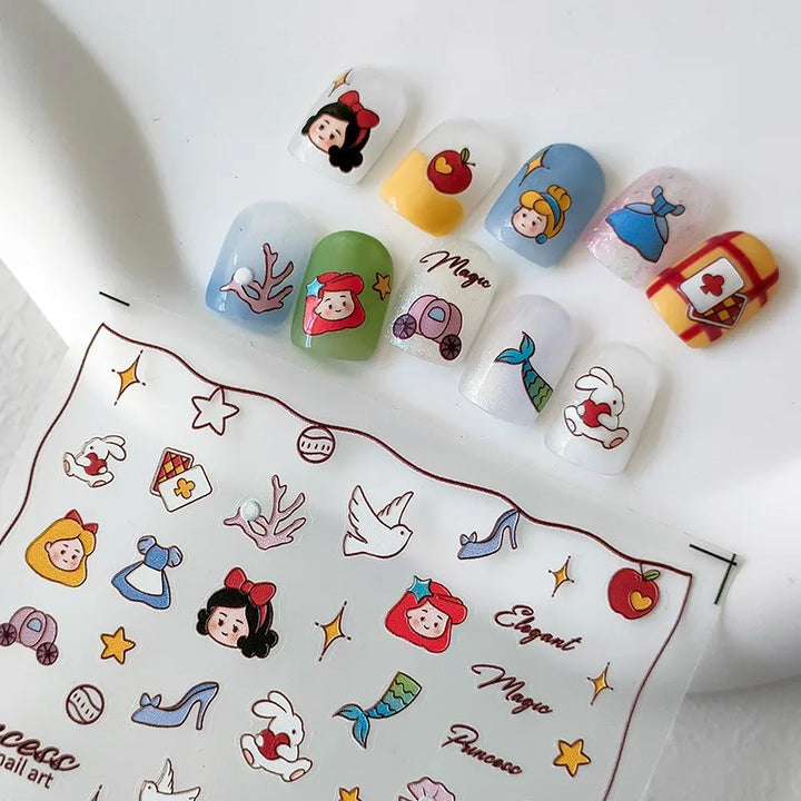 Disney Princess Cartoon 5D Nail Stickers Nail Art Decoration Frozen Snow White Nail Art Stickers Nail Supplies