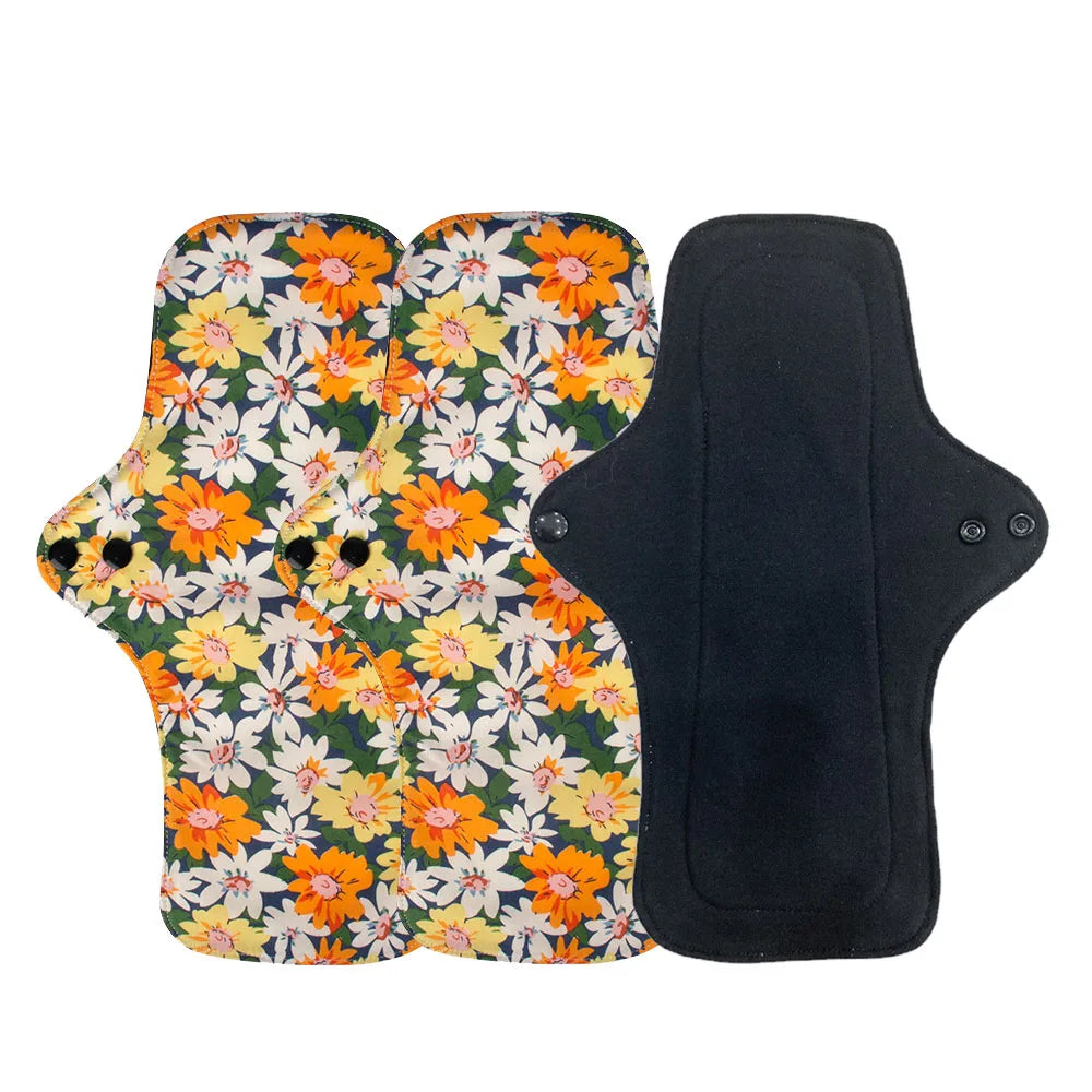 3PCS Washable Cotton Menstrual Pad Reusable Printed Maternal Sanitary Napkin Breathable Soft Care Pad 30cm 26cm 20cm to Choose
