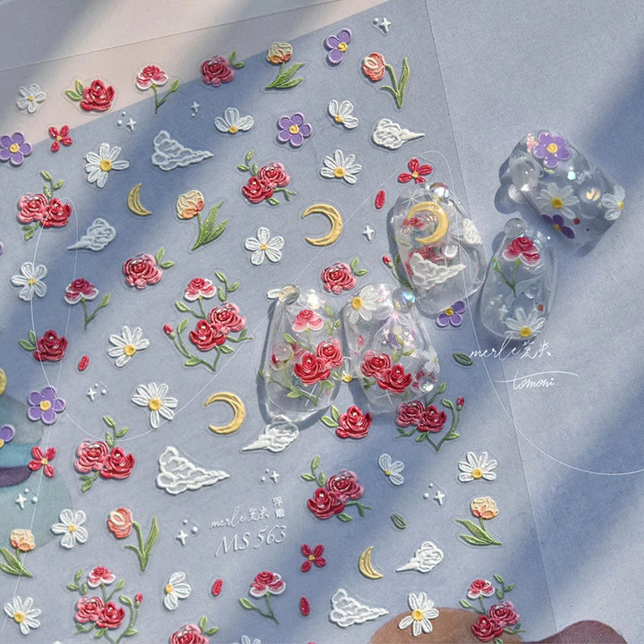 1pcs Dream Flower Window Shell Light Nail Art Stickers Japanese Flower Self Adhesive Stickers Press On Nails Decoration Decals