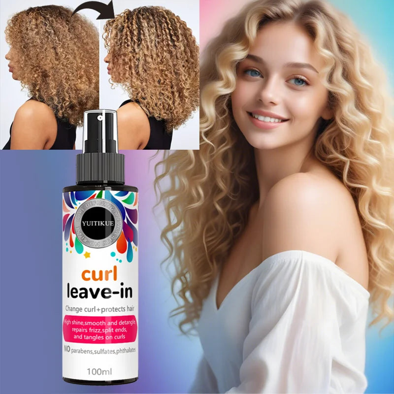 Curl leave-in conditioner, restores curls and protects hair, high shine, smooth and easy to comb, repairs frizz in curls.
