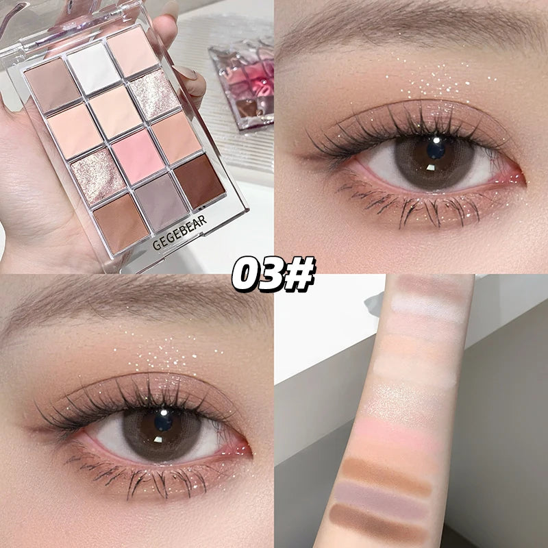 Gege Bear Water Wave Eye Shadow Plate 12 Color Eye Shadow Natural Fine Flash Matte Eye Shadow Plate