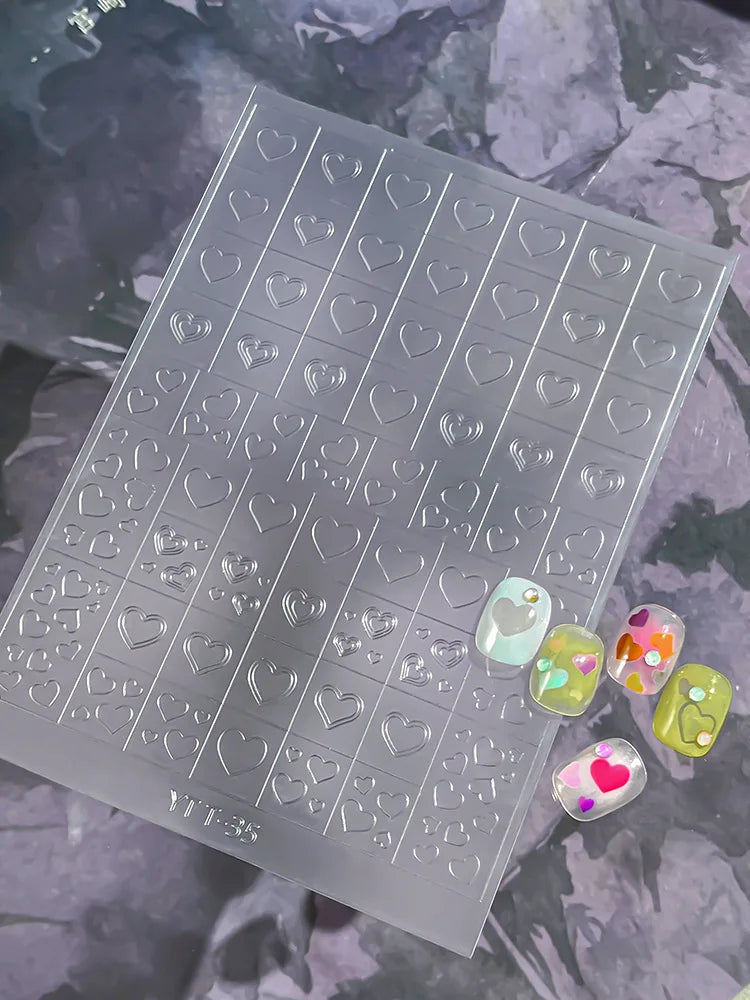 3D Checkered Transparent Spray-painted Nail Art Accessories Sticker French Line Heart-shaped Butterfly Nail Decorations Stickers