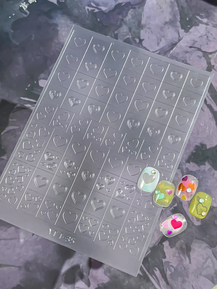 3D Checkered Transparent Spray-painted Nail Art Accessories Sticker French Line Heart-shaped Butterfly Nail Decorations Stickers