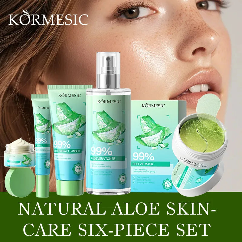 Aloe Vera Skincare Set Cleansing Face Cream Facial Cleanser Toner Acne Spot Whitening Gel Eye Mask Moisturizing Skin Care