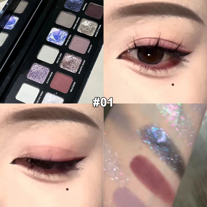 12 Colors Metallic Eyeshadow Palette Pearl Matte Sparkling Shimmer Blue Eye Shadow Highlighter Brighten Glitter Fashion Makeup