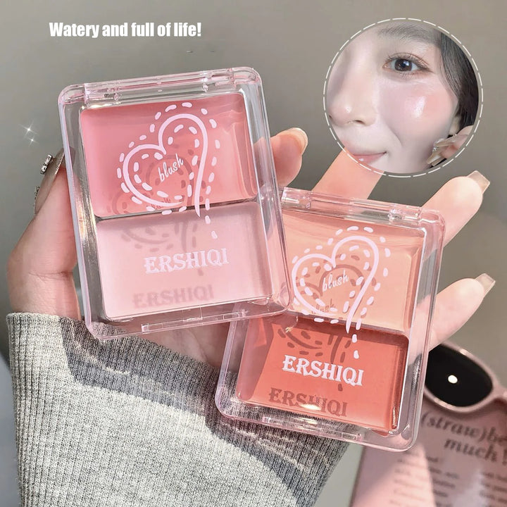 Two-color jelly glow blush, milk peach pink apricot red gem rouge Korean makeup, cream texture, low saturation brightening