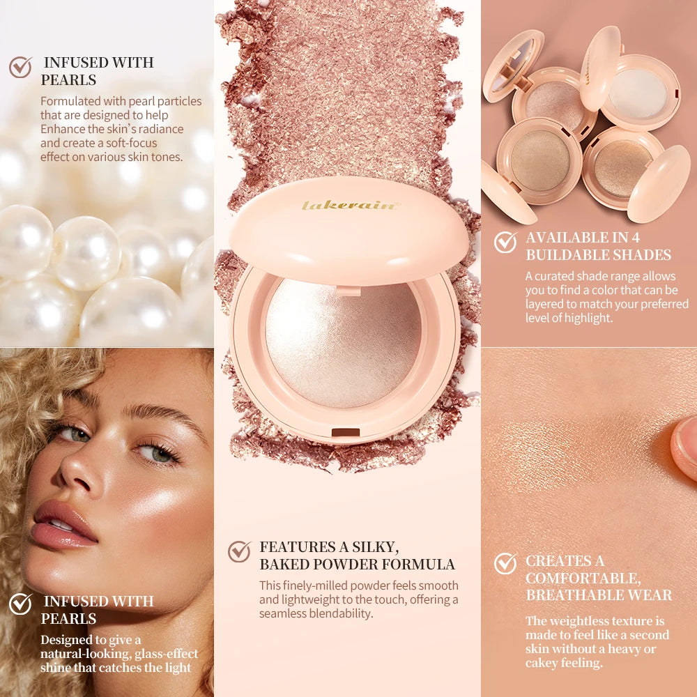 Long-lasting Waterproof Fine Shimmer Highlighter Powder Natural Glossy Effect Brighten Contouring Glitter Modify Face Cosmetics