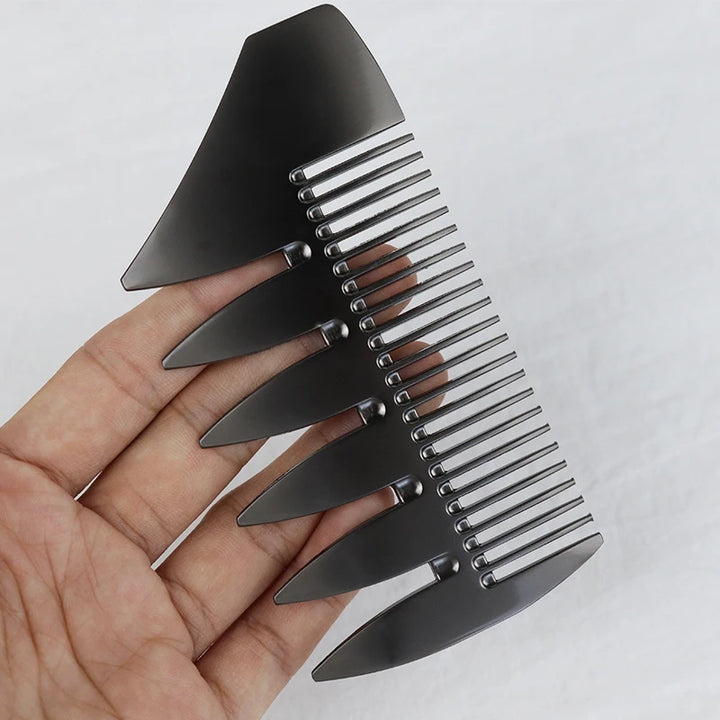 1 portable men's metal stainless steel double-sided comb with wide teeth and fine teeth, portable comb salon shaped comb
