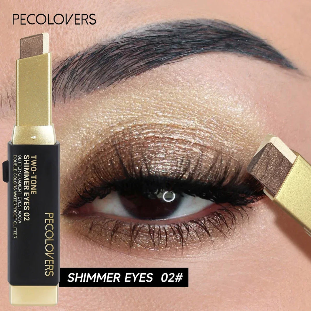 1pc PECOLOVERS Aurora Shimmer 2-Tone Gradient Glitter Eyeshadow Stick - Long-Lasting, Waterproof, Formaldehyde-Free