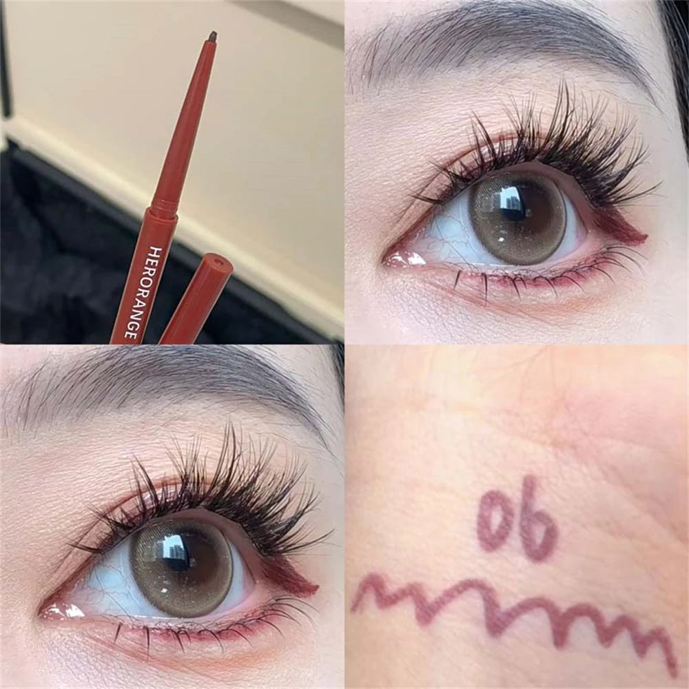 12 Colors Eyeliner Pencil Waterproof Long-lasting Orange Black Brown Easy Wearing Eyeshadow Contour Stick Lying silkworm Makeup