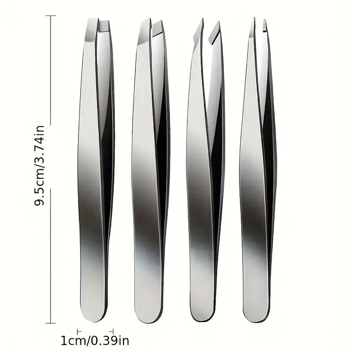 4pcs Professional Tweezers Set Stainless Steel Perfect for Grooming Eyebrow Hair Removal Splinter and Ingrown Hair Removal More