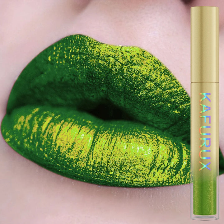 Metallic Green Lip Glaze Waterproof Liquid Lipstick Highly Pigment Lip Tint Makeup Glitter Lip Gloss Gifts Shine Lip Stain
