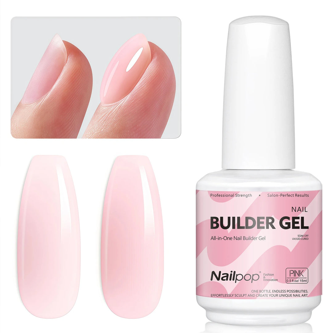 Nailpop Builder Nail Gel 4 Colors Base Coat Strengthener Thickening Extension Rhinestone Glue Gel Polish Brush in Bottle 15ml