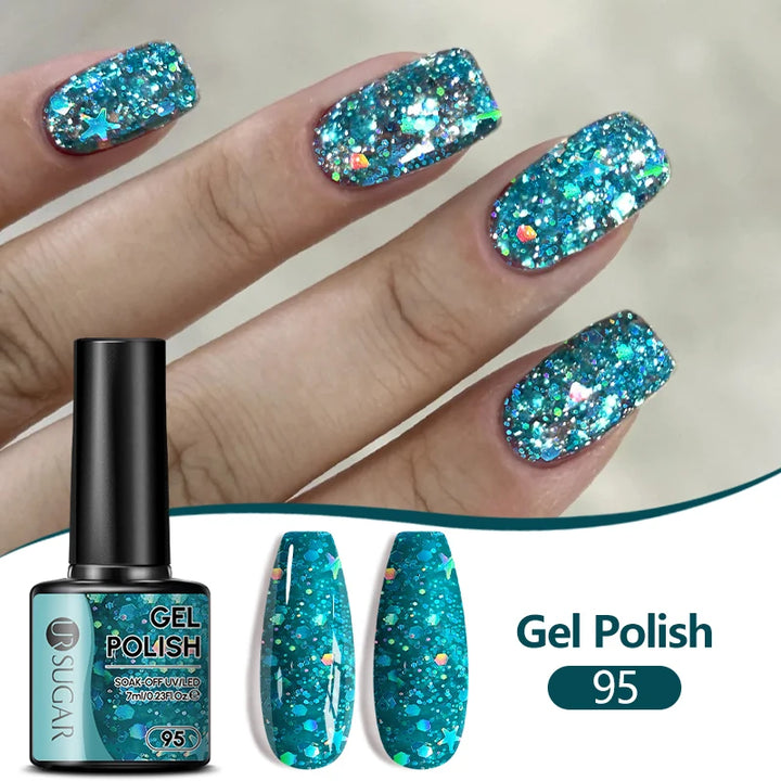 UR SUGAR 7/7.5ml Nude Glitter Color Nail Gel Polish Semi-permanent Varnish Soak Off Nail Art Base Top Coat UV LED Gel Manicure