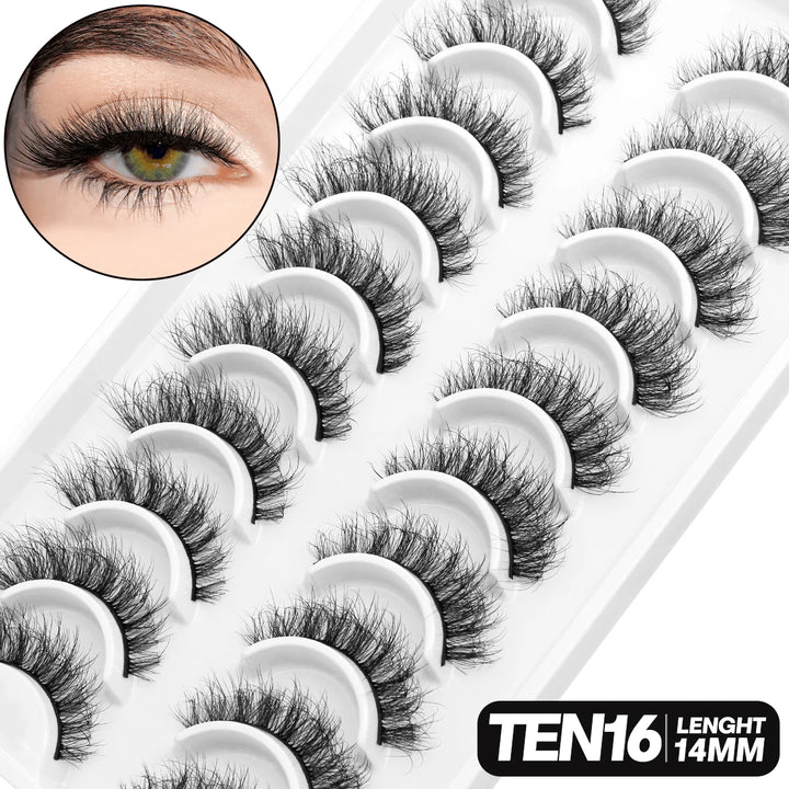 GROINNEYA 5/10 pairs 3D Mink Lashes Faux Mink Fluffy Lash Soft Full Thick Wispy Eyelash Dramatic False Eyelashes Makeup