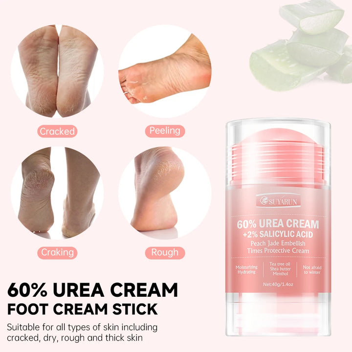 SUYARUN 60% Urea Cream & Peach Scented Foot Balm Stick Combo – Intensive Cracked Heel Repair, Deep Moisturizing and Hydration.