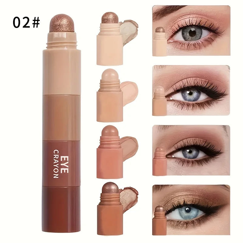 Herorange 4-Color Eyeshadow Stick, Nude Tones, Fine Shimmer, One-Swipe Aegyosal Highlighter, Easy Lazy Makeup
