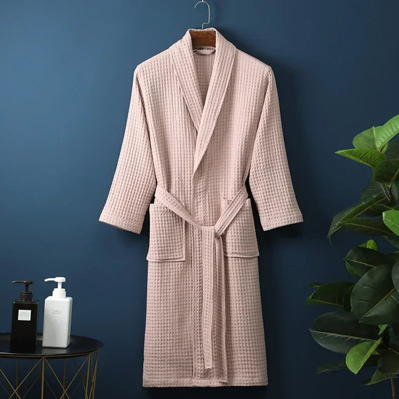 Cotton Terry Robe for Spring and Summer Thin Morning Robe Long Sleeve Waffle Bathrobe Hotel Beauty Bath Towel for Couples